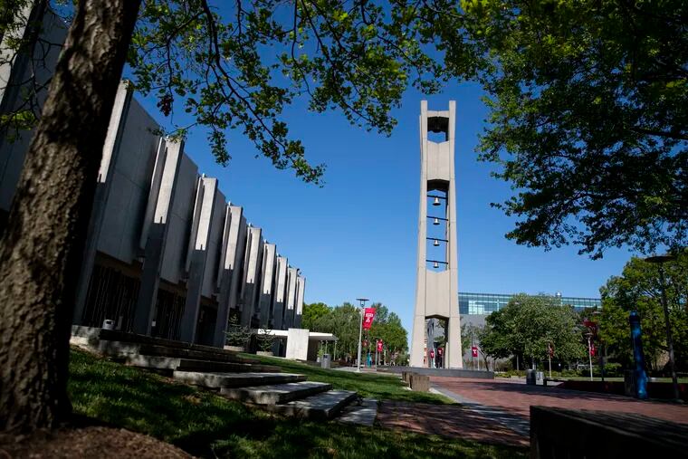 A quiet morning at the Bell Tower on the Temple University campus in Philadelphia, Pa. on Thursday, May 7, 2020. On Thursday, Temple University offered students an online commencement celebration because of coronavirus closures.
