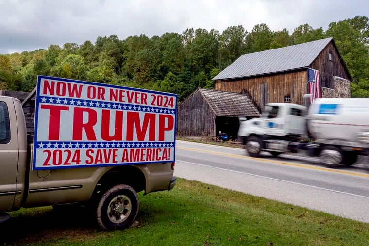 A pickup truck with Donald Trump sign on Route 23 in Elverson, Pa. The state ranks sixth in donations to Trump's campaign.