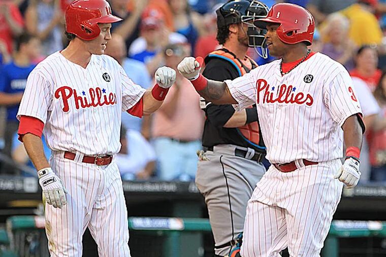 Philadelphia Phillies Chase Utley walks into the cage to take