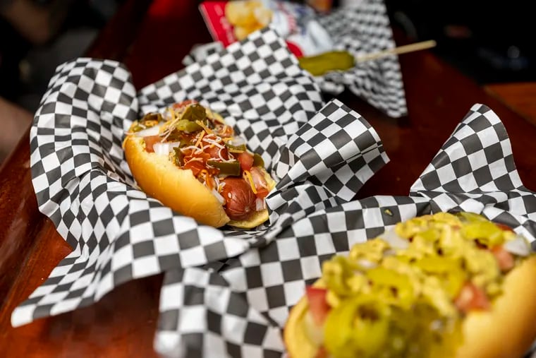 A Ortlieb’s Taco Dog and a Chicag-O Dog served at Ortliebs, in Philadelphia, Pa., on Saturday, July 20, 2024.