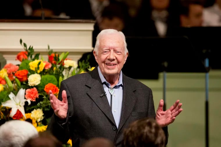 Former President Jimmy Carter teaches Sunday school class at the Maranatha Baptist Church in his hometown of Plains, Ga., in 2015.