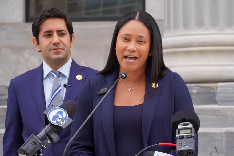 Jamila H. Winder, chair of the Montgomery County Board of Commissioners, spoke at a news conference Monday on the creation of a new emergency behavioral health crisis center for county residents. In the background is County Commissioner Neil Makhija.