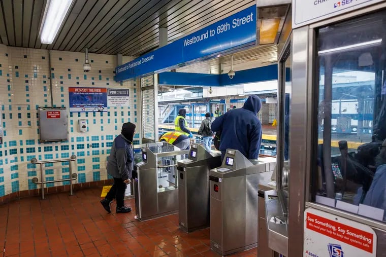 SEPTA riders enter Somerset Station at Kensington Avenue and Somerset Street in April.