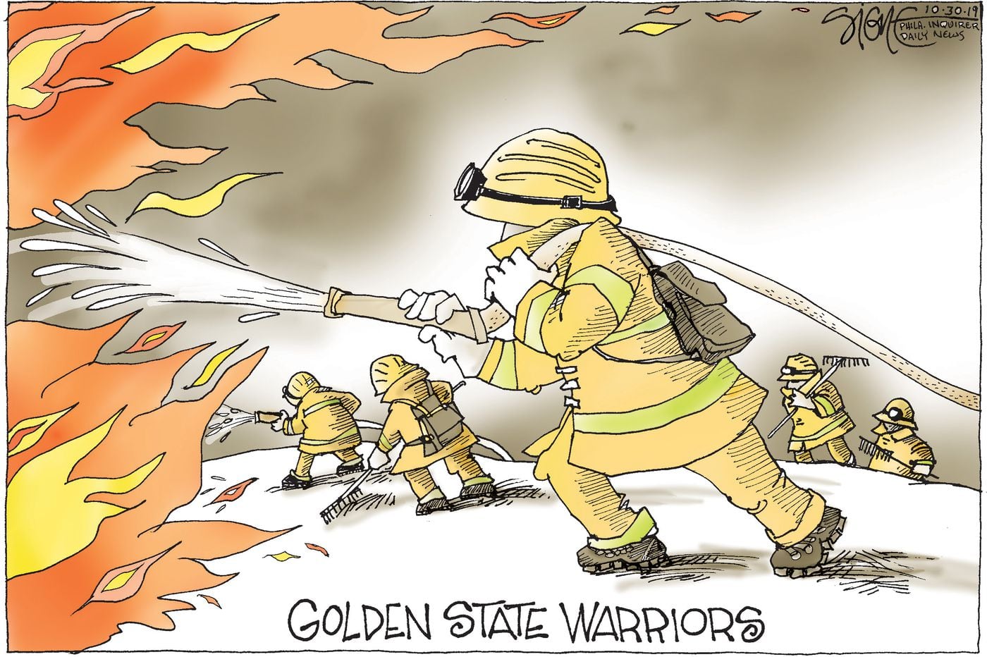 Political Cartoon: Golden State Warriors California firefighters