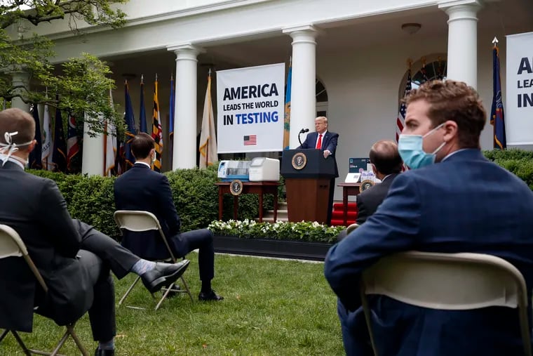 President Donald Trump during a news briefing in the Rose Garden of the White House on May 11, 2020.