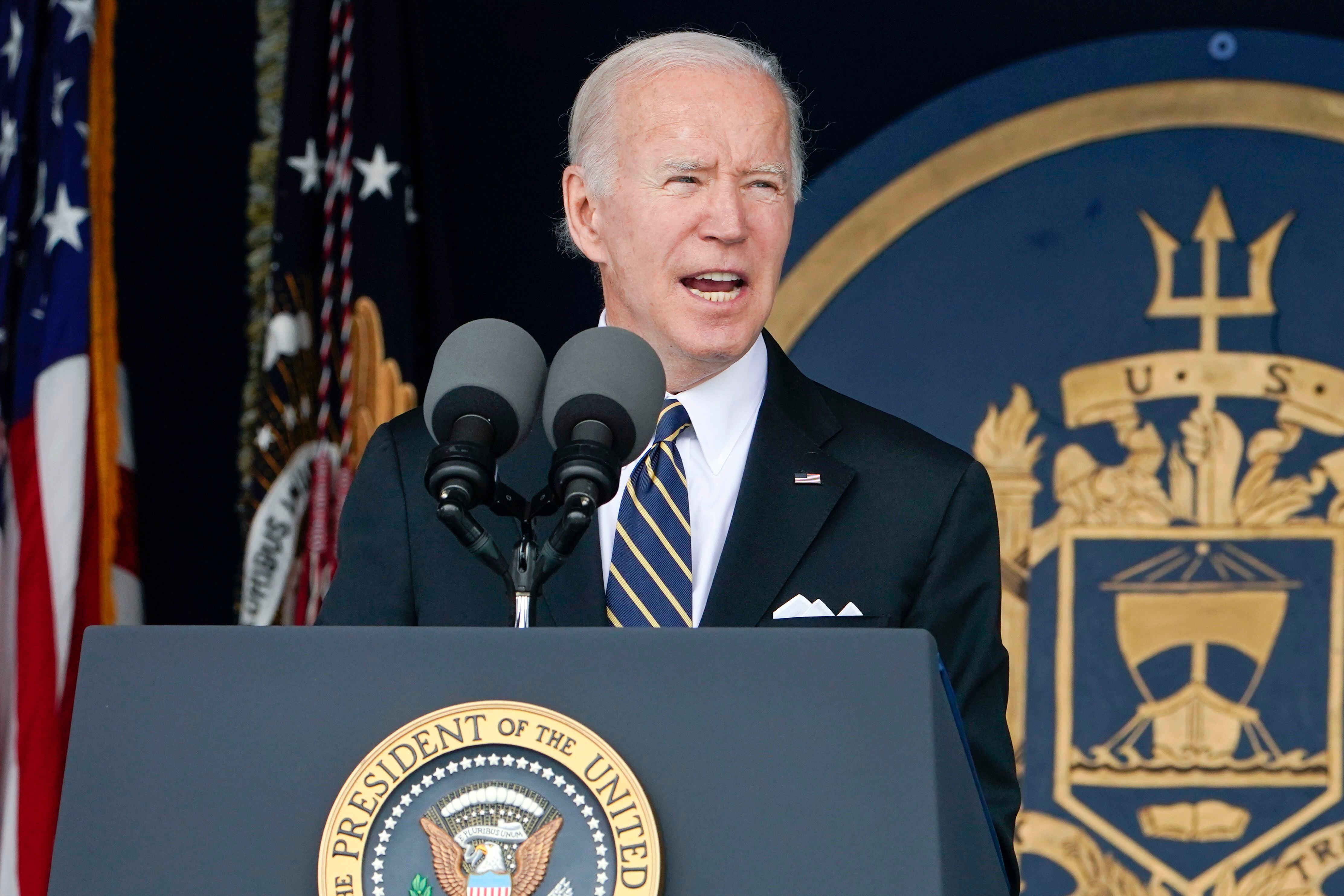 Biden Warns Naval Academy Grads of 'Brutal' Russia and an