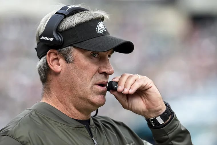 Eagles head coach Doug Pederson during the the game November 5, 2017 against the visiting Denver Broncos. The Eagles won 51-23.
