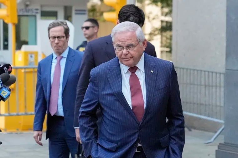 Sen. Bob Menendez, D-N.J., leaves federal court, Tuesday, July 16, 2024, in New York. Menendez has been convicted of all the charges he faced at his corruption trial, including accepting bribes of gold and cash from three New Jersey businessmen and acting as a foreign agent for the Egyptian government. (AP Photo/Frank Franklin II)
