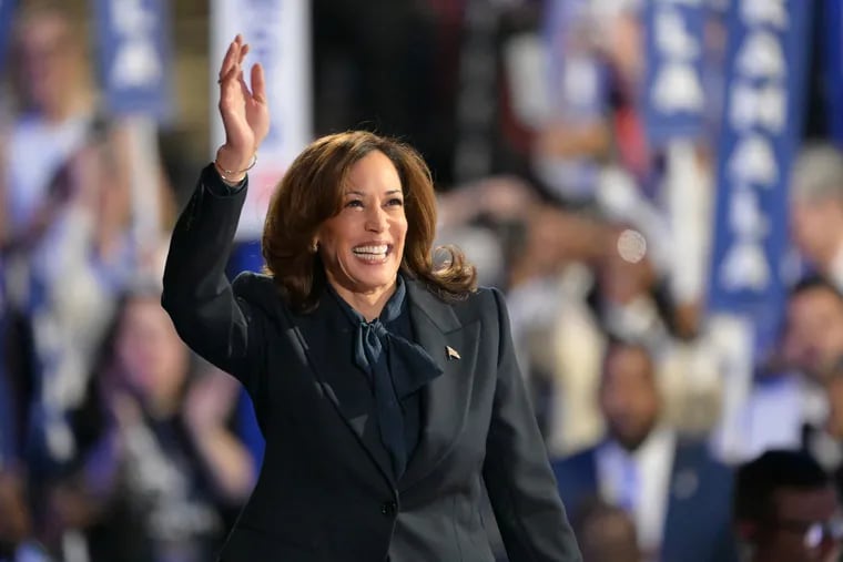 Democratic presidential nominee Vice President Kamala Harris walks on stage to speak during the Democratic National Convention Aug. 22 in Chicago.