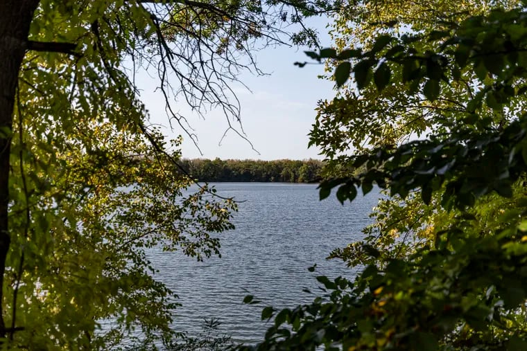 A view of the Lake on Burlington Island in Burlington, N.J., on Saturday Oct., 12, 2024. The lake was artificially made around the 60’s and 70’s due to the sands use for metal casting.