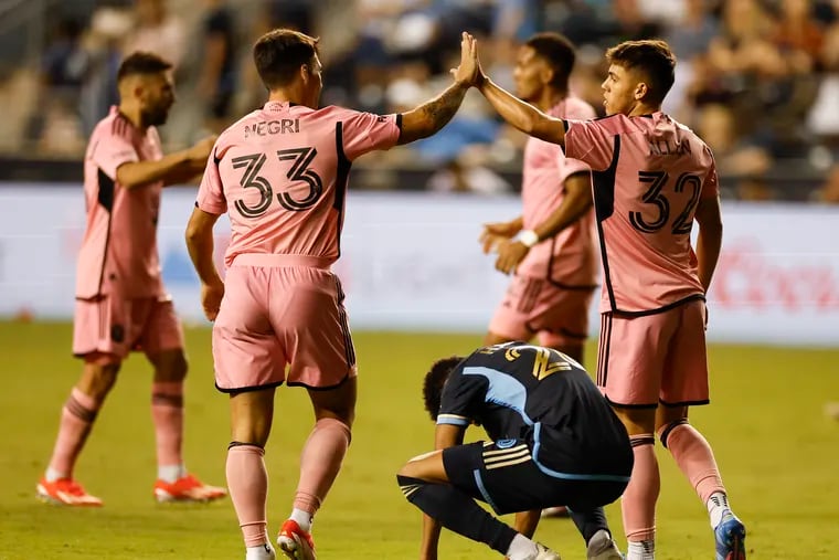Nathan Harriel (center) summed up the Union's emotions after the team lost to Inter Miami despite a man advantage for the last half-hour, and a two-man advantage for the last 16 minutes.