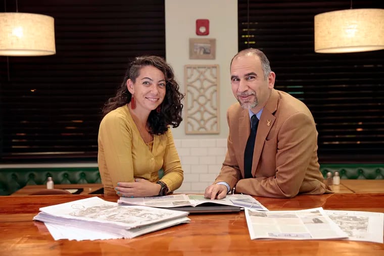 Friends, Peace, Sanctuary Journal co-editors Nora Elmarzouky and Yaroub Al-Obaidi (right) were photographed while discussing their plans for the paper at Renata’s Kitchen on Baltimore Ave. in Phila., Pa. on October 7, 2022.