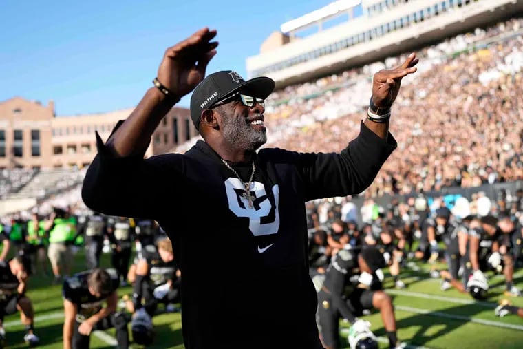 Colorado head coach Deion Sanders before an NCAA college football game against North Dakota State on Aug. 29.