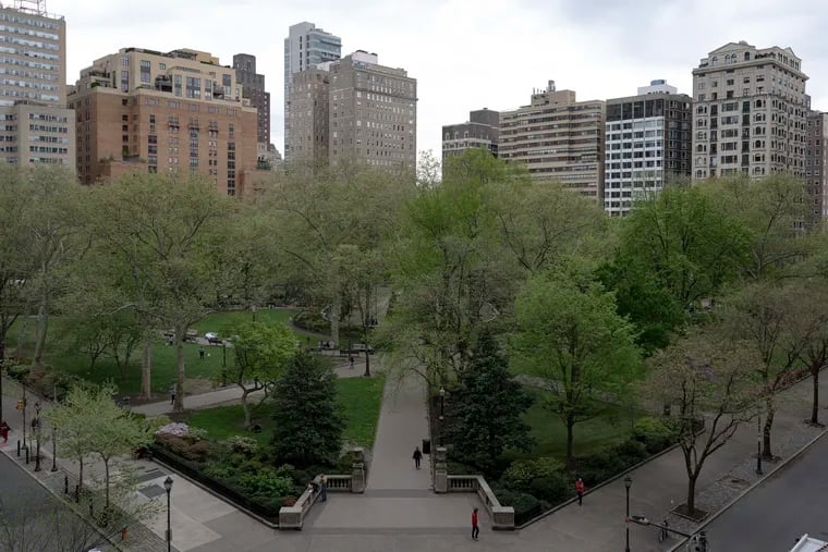 View of Rittenhouse Square Park from a balcony at The Laurel condominiums.