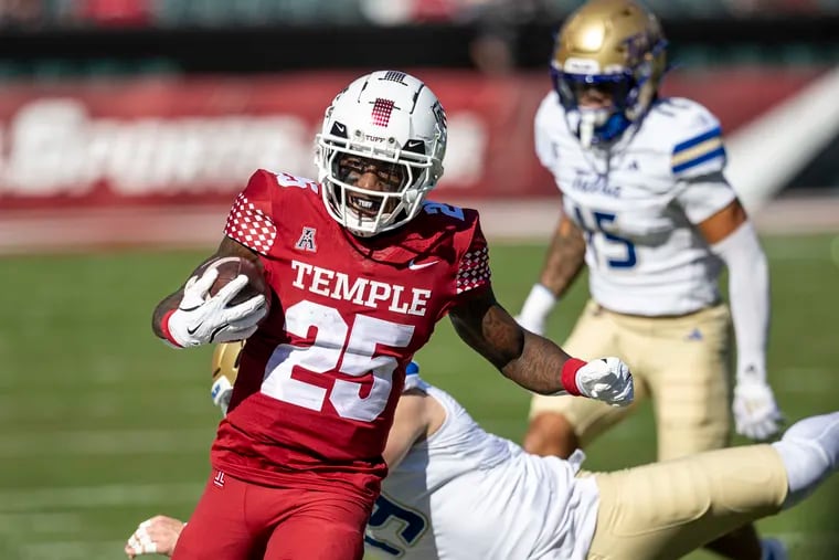 Temple running back Terrez Worthy runs downfield during the first half of Saturday's homecoming game against Tulsa at Lincoln Financial Field.