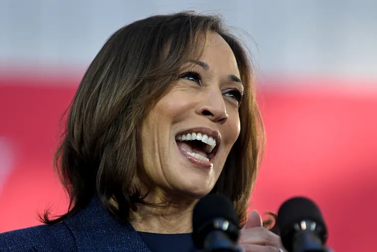 Vice President Kamala Harris speaks at a Republicans for Harris event in Washington Crossing on Wednesday. Oct. 16, 2024. She will campaign in Philadelphia on Sunday.