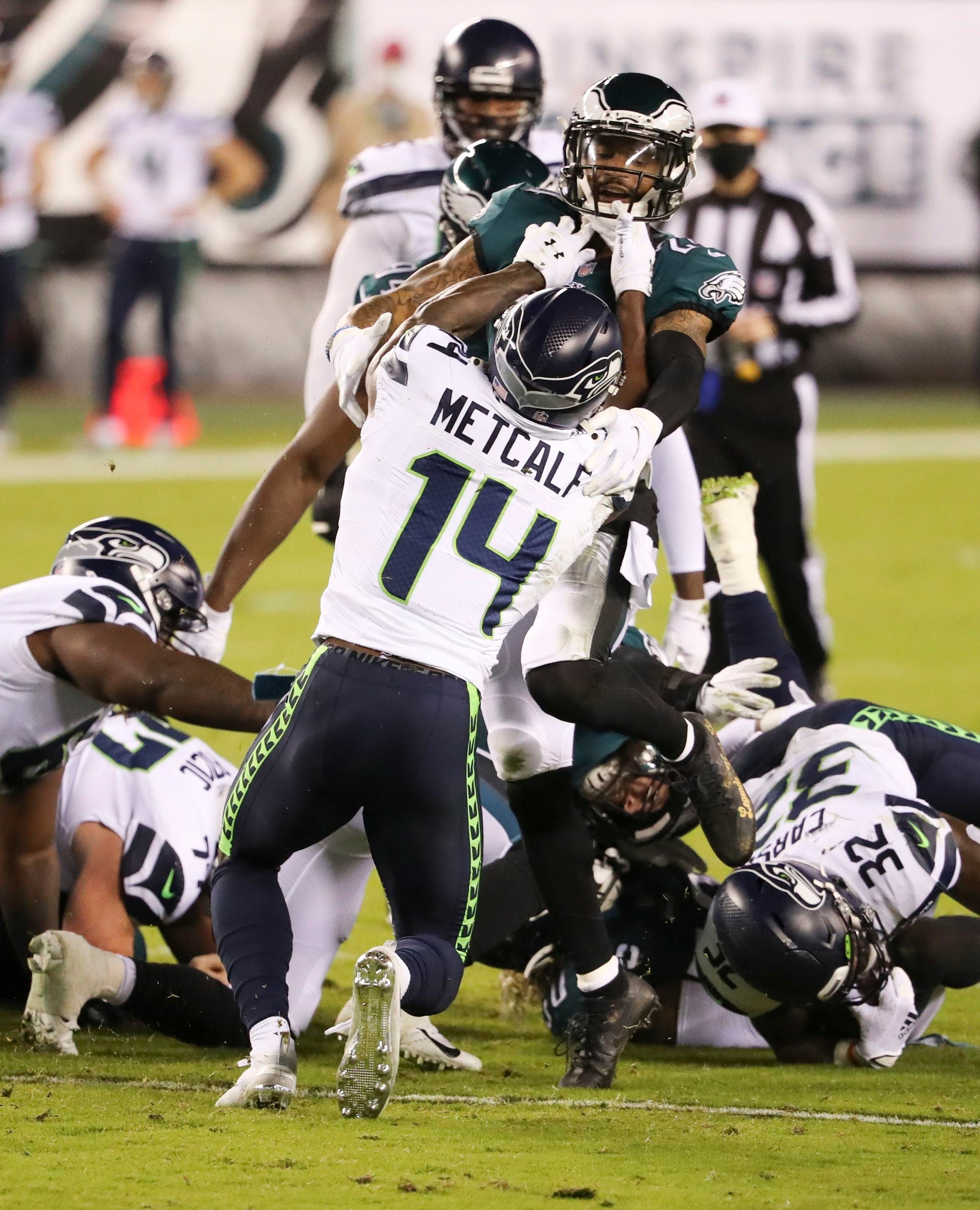 Seattle Seahawks' D.K. Metcalf catches a touchdown pass during the second  half of an NFL wild-card playoff football game against the Philadelphia  Eagles, Sunday, Jan. 5, 2020, in Philadelphia. (AP Photo/Julio Cortez