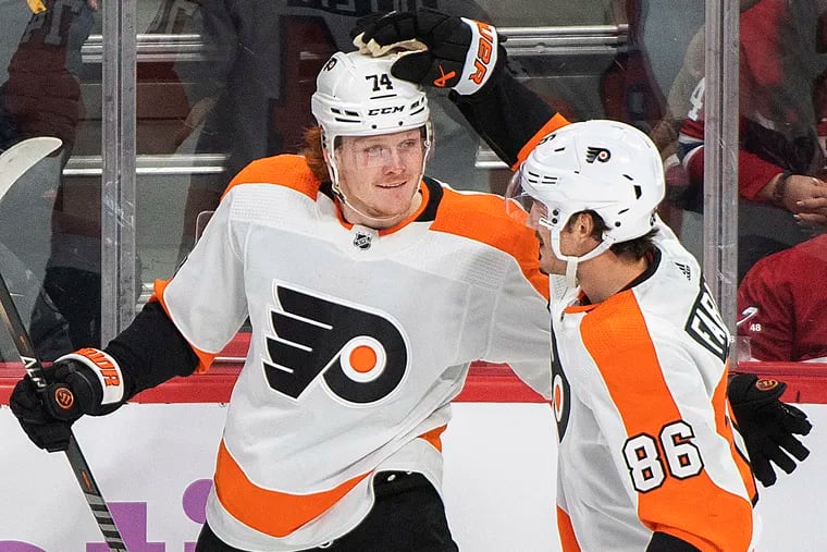 Philadelphia Flyers' Owen Tippett plays during an NHL hockey game