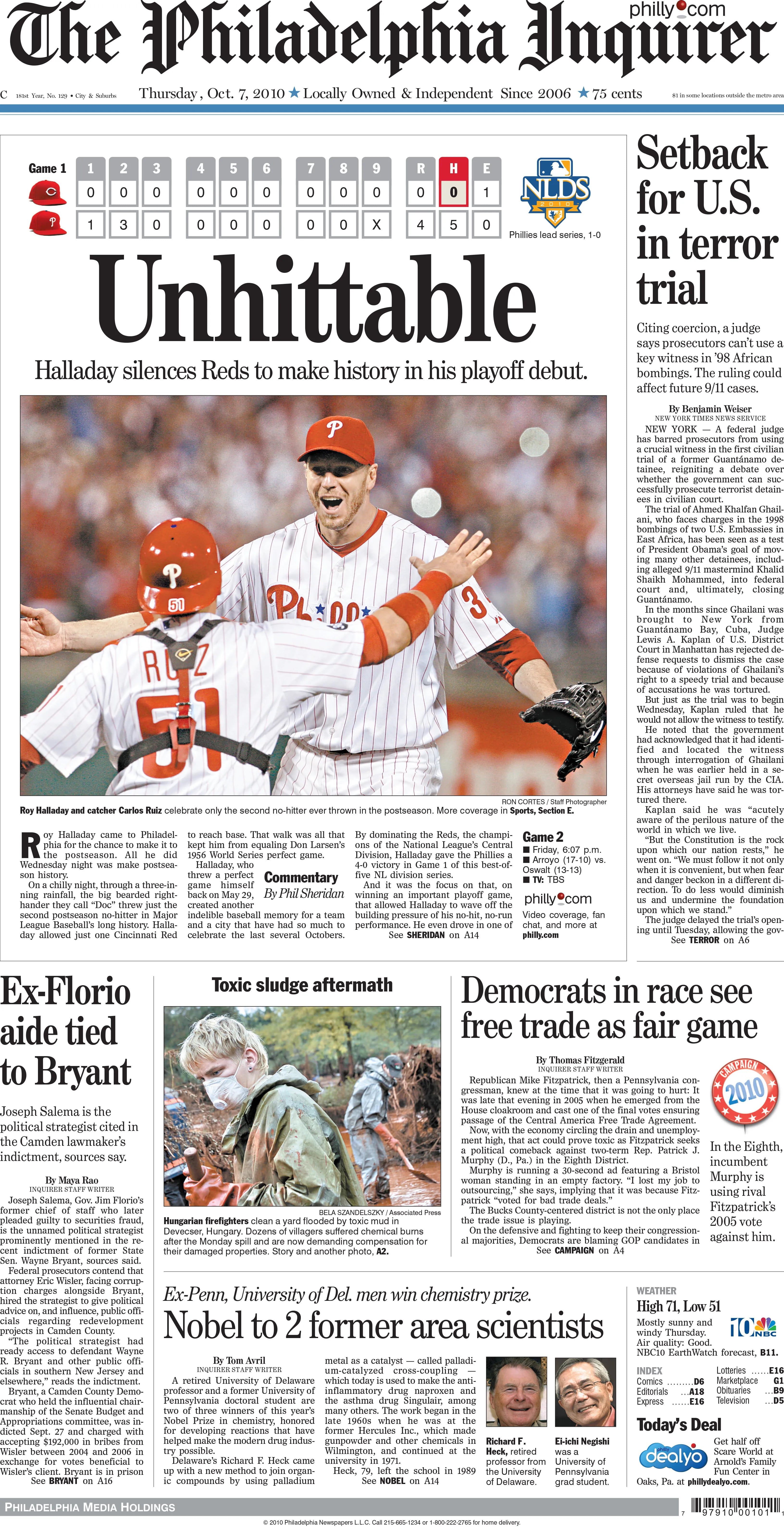 Halladay throws perfect game, beats Marlins 1-0 - The San Diego  Union-Tribune