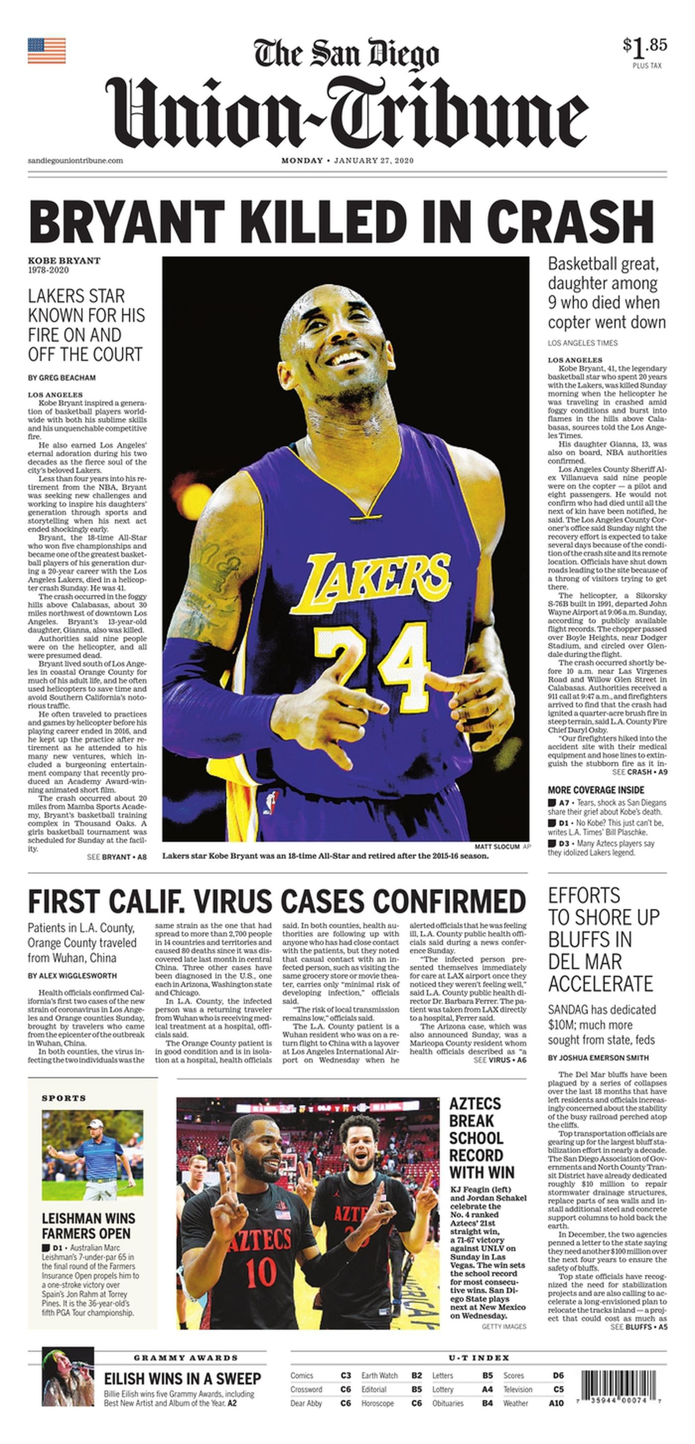 Kobe Bryant S Death Memorialized On Newspaper Front Pages