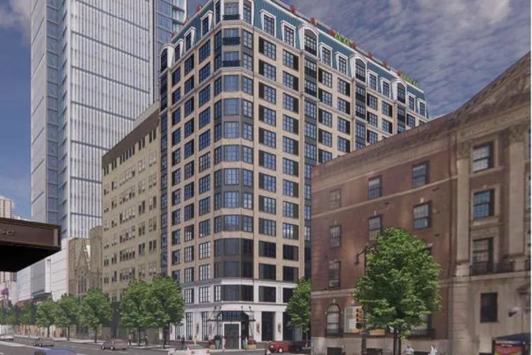 A rendering of Carl Dranoff's planned multifamily, 91-unit building at South Broad Street and Pine.