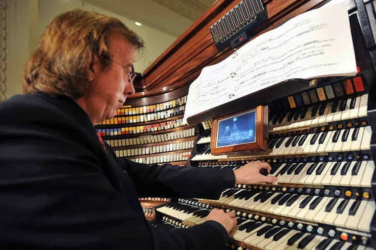 Peter Richard Conte at the keyboards of the Wanamaker Grand Court Organ. The mammoth instrument will be celebrated at Macy's on Wanamaker Organ Day, June 4, 2016. Photo: Sharon Gekoski-Kimmel/ Staff Photographer.