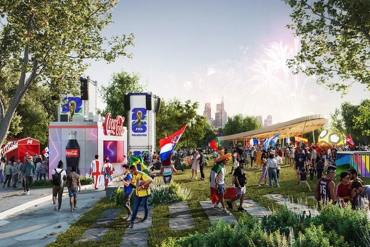 A rendering of what Philadelphia's 2026 men's World Cup fan fest site at Lemon Hill Park is expected to look like.