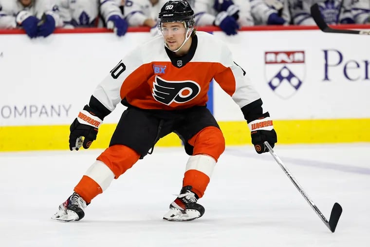 Flyers winger Bobby Brink on the ice against the Toronto Maple Leafs on March 14.