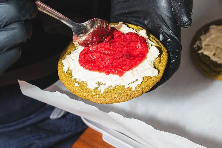 Strawberry matcha latte cookie from Tang's Bakery.