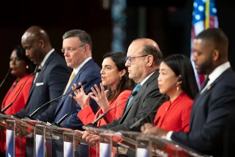 Philadelphia mayoral candidate Jeff Brown (third from left) came under fire during a mayoral debate Tuesday night for dismissive comments about Chester after he was asked about Philadelphia sending its trash to the Delaware County city, where residents environmental activists say an incinerator raises issues of environmental racism.