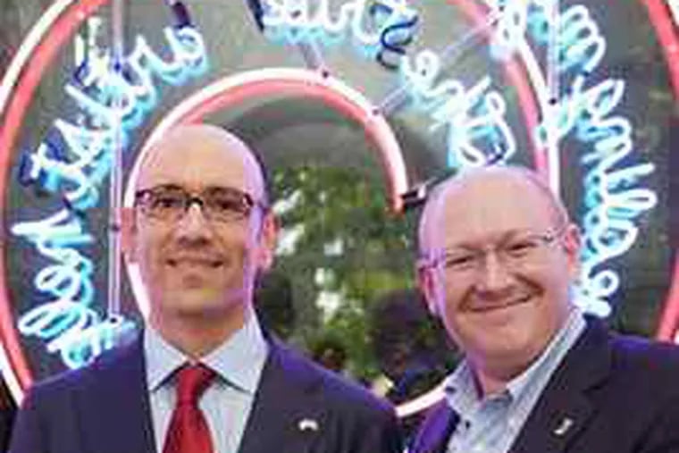 Philadelphia Museum of Art curators Carlos Basualdo (left), of contemporary art, and Michael R. Taylor, of modern art, hold the top Biennale honor. The Bruce Nauman triumph stakes a claim for the museum in contemporary art.