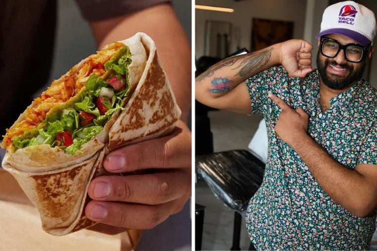 Philly chef Reuben Asaram (right) was one of three chefs tapped by Taco Bell to revamp the Crunchwrap Supreme. His Indian Buffet Crunchwrap (left) could land in stores sometime in 2025.