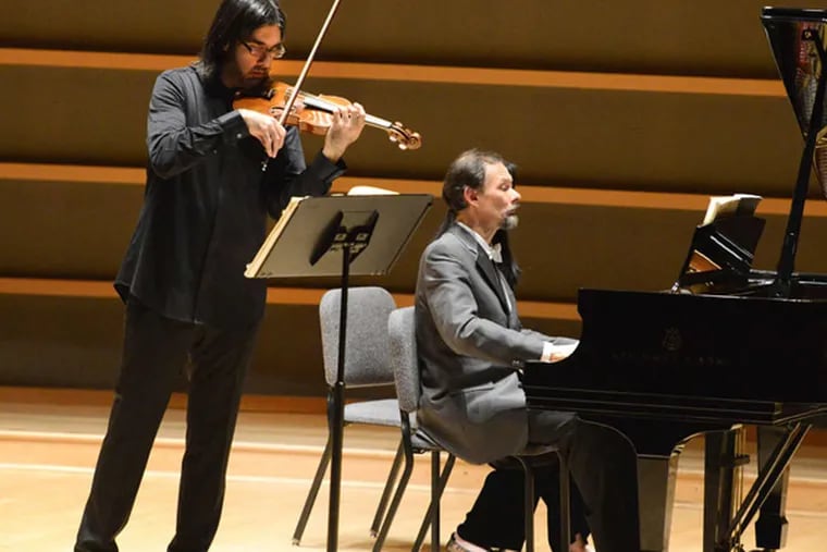 Violinist Leonidas Kavakos is accompanied by Enrico Pace on piano at the Kimmel Center performance.