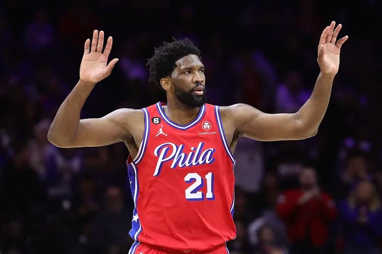 Philadelphia 76ers center Joel Embiid leads the NBA in scoring at 33 points per game and has tallied at least 28 points during his team's current five-game winning streak. (Photo by Tim Nwachukwu/Getty Images)