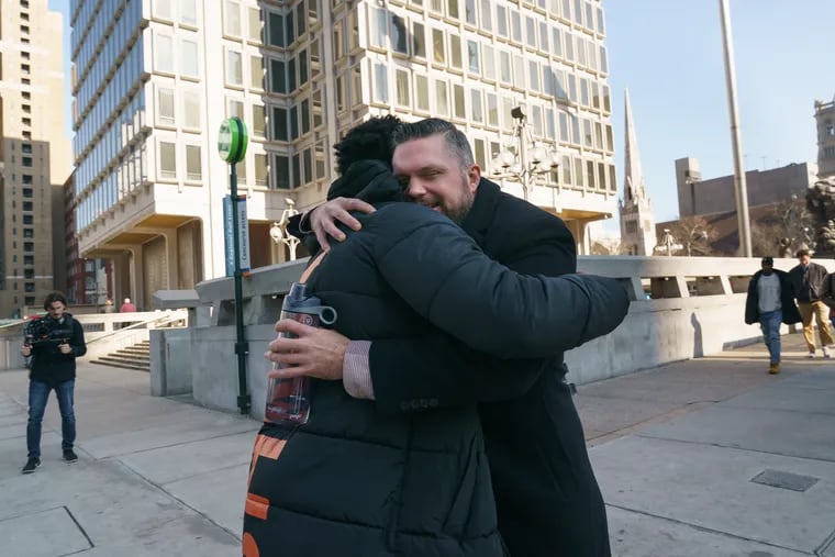 Zymir Cobbs (left) and Jackson Duncan hug after Duncan adopted him on Jan. 15, 2020. The two have since used their story to make others aware about the foster-to-adopt process.