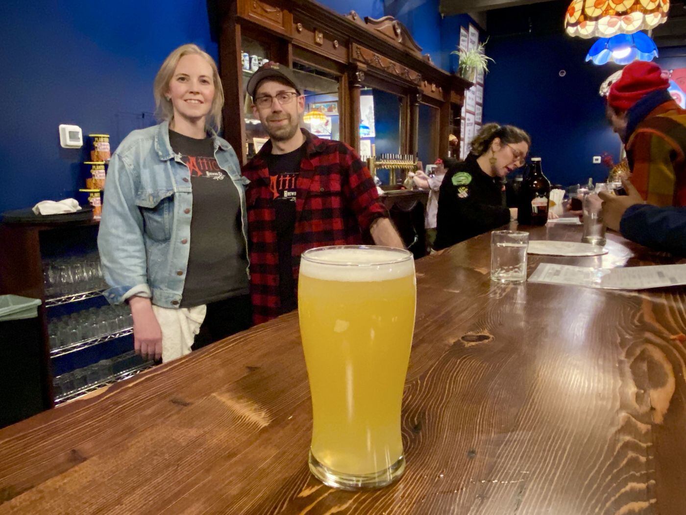 Owners Laura and Todd Lacy at Attic Brewing Co. in Germantown.