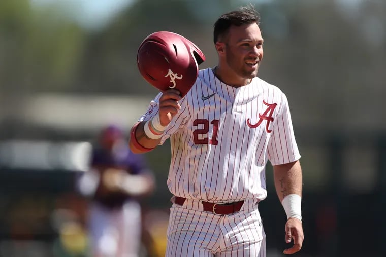 Alabama's Ian Petrutz in a March game vs. Lipscomb. The South Jersey native is hoping to be selected in the MLB  draft.