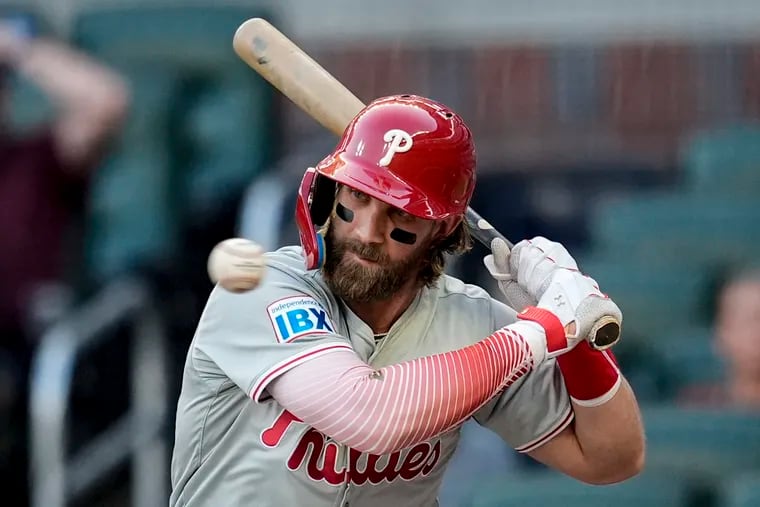 Bryce Harper went hitless in four at-bats against the Braves.