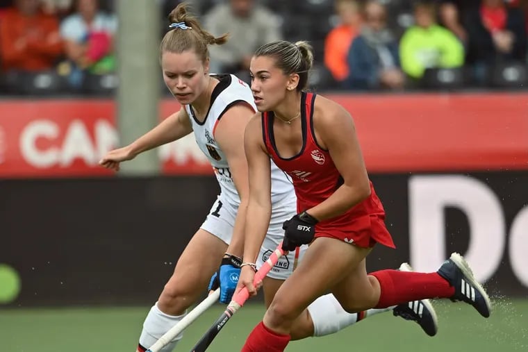 Ashley Sessa (right) competes with the FIH Hockey Pro League.