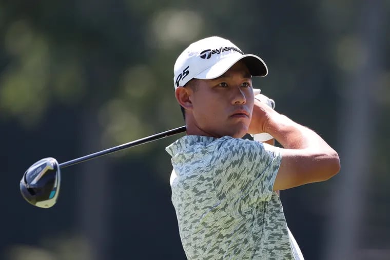 FOR ACTION NETWORK USE ONLY. WILMINGTON, DELAWARE - AUGUST 18: Collin Morikawa of the United States plays his shot from the third tee during the first round of the BMW Championship at Wilmington Country Club on August 18, 2022 in Wilmington, Delaware. (Photo by Rob Carr/Getty Images)