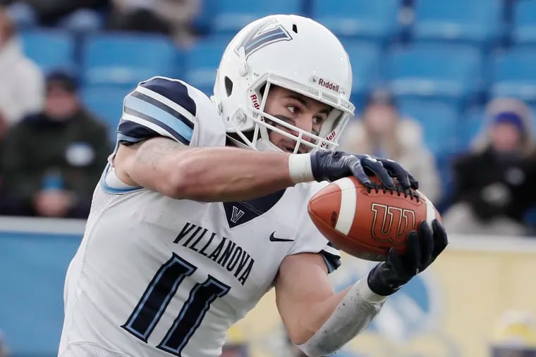 Villanova wide receiver's Jaaron Hayek's fourth-quarter touchdown against Delaware gave the Wildcats some breathing room at 21-13. Hayek has a team-best eight receiving touchdowns on the season.