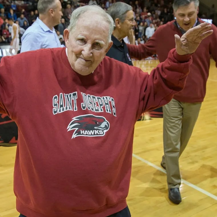 Mr. Brennan flaps his wings before a St. Joseph’s men's basketball game in 2017.