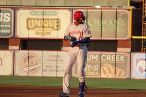 The Reading Fightin Phils' tallest player, first baseman Carlos De La Cruz  is keeping it simple