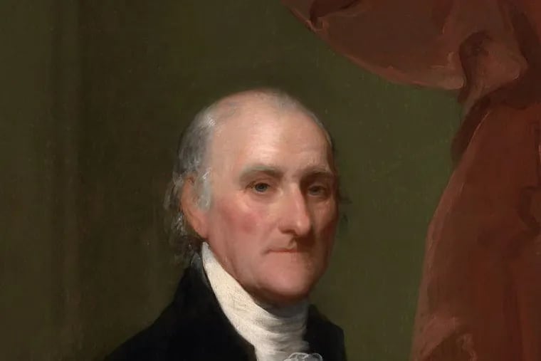 This is a portrait of Samuel Miles, former Mayor of Philadelphia and American Revolutionary War general, painted by Gilbert Stuart circa 1800.