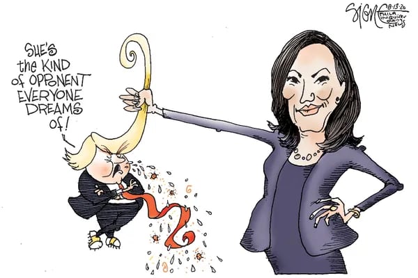 Political Cartoon: Kamala’s got Trump by the long hairs