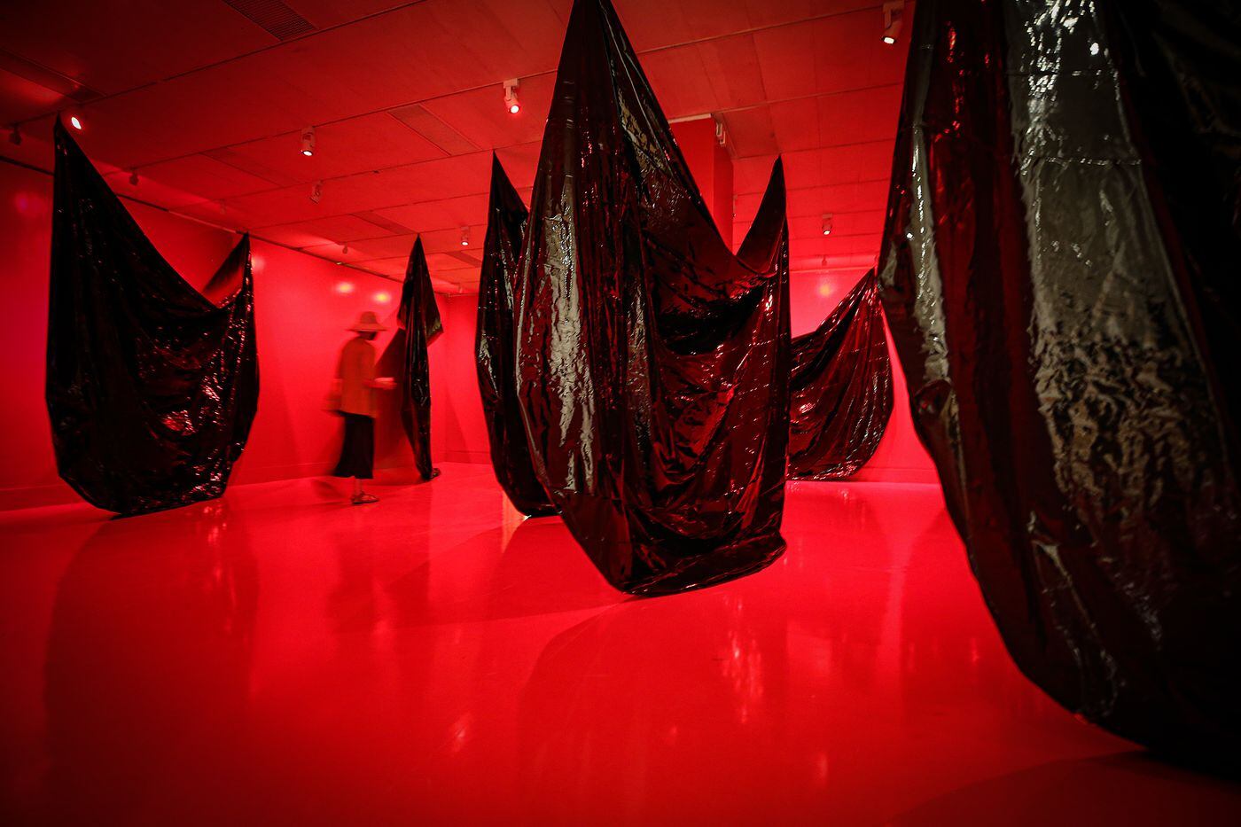 “Black and Red Ensemble” by Senga Nengudi was reconstructed for her new exhibition. It was originally created in 1971 as her master's degree project