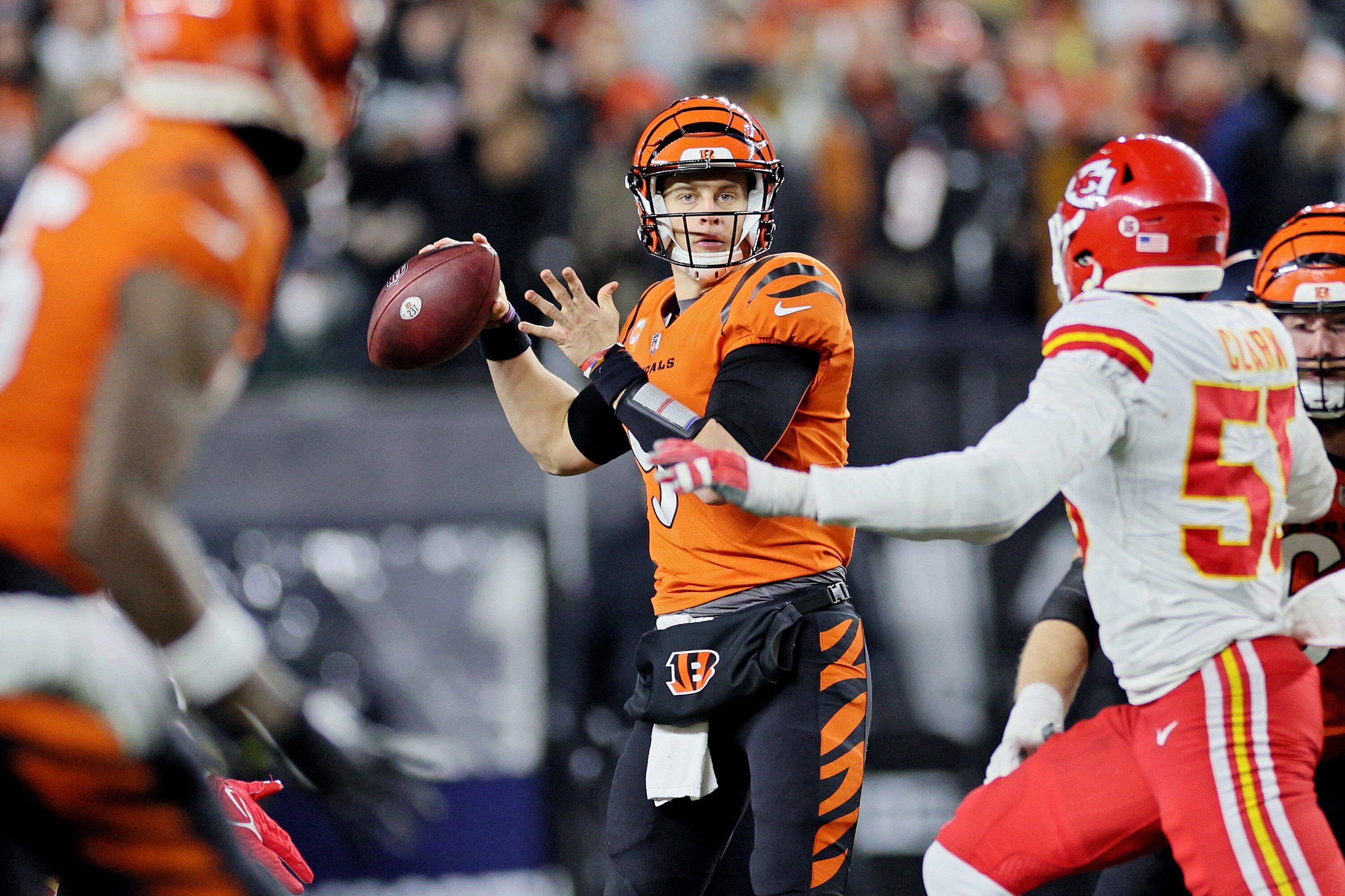 Cincinnati Bengals kicker Evan McPherson (2) high fives safety Vonn Bell  (24) during the second half