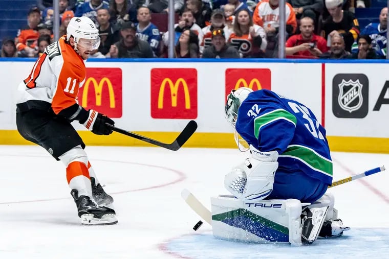 Travis Konecny and the Flyers started the trip with a win in Vancouver but dropped the next three games.