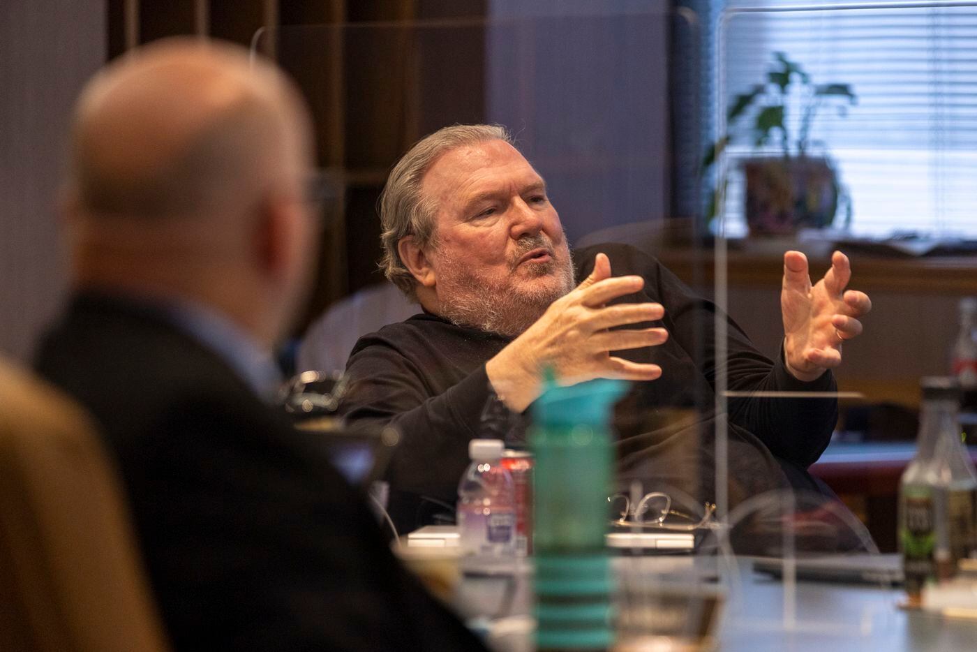 Richard Vague speaks and asks questions during the PSERS investment committee meeting in the boardroom at the PSERS offices on Thursday.