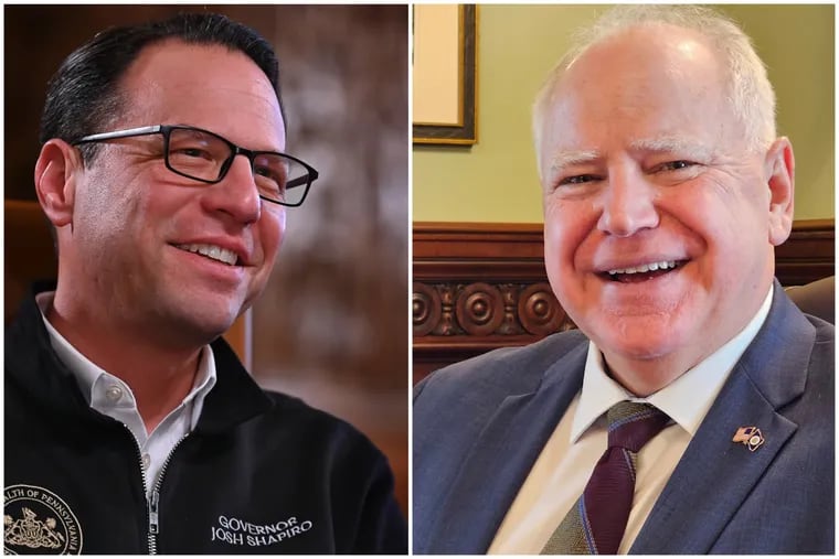 Pa. Gov. Josh Shapiro (left) and Minnesota Gov. Tim Walz.